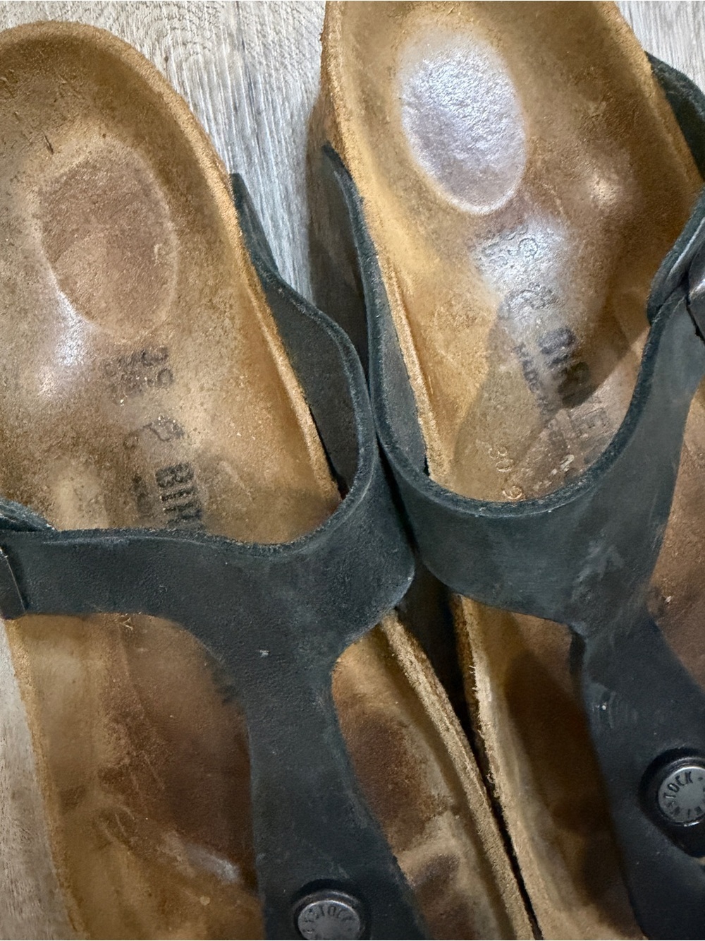 Birkenstock Black Leather Thong Sandals with Brown Footbed - Picture 3 of 8